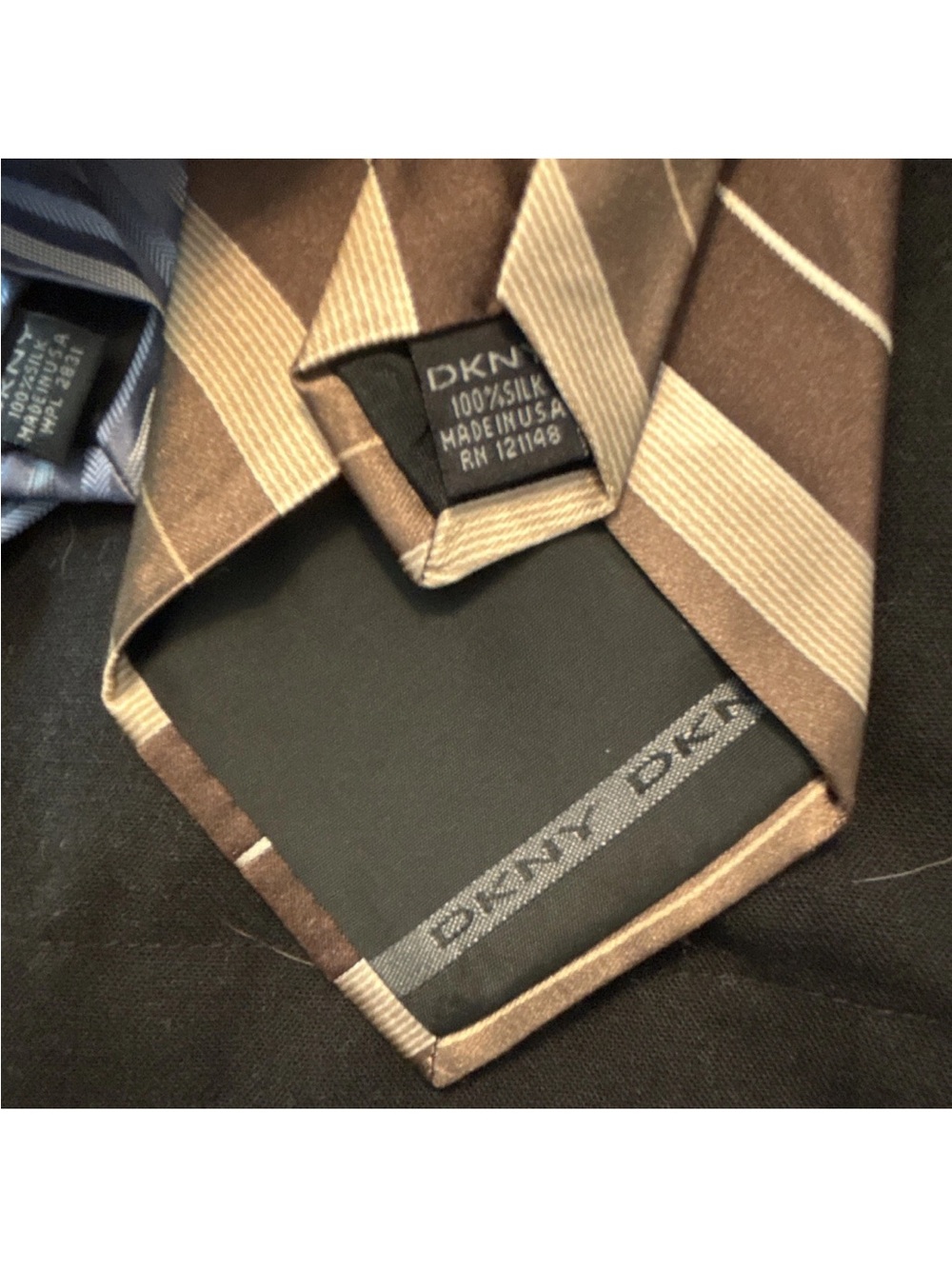 DKNY Striped Silk Tie Set — Light Blue & Brown - Picture 4 of 4